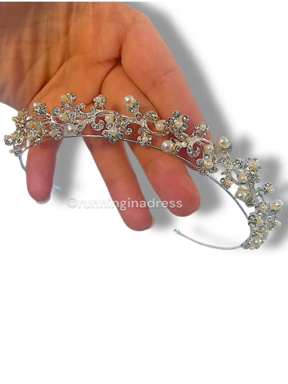 Vtg 90s Bel Aire Bridal Headpiece Style 606 Silver Pearl Rhinestone Tiara Crown